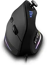 Vertical Ergonomic USB Wired Gaming Mouse, 11 Programmable Buttons, 5D Rocker, 10000 DPI, RGB, Black