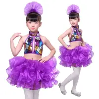 在飛比找蝦皮購物優惠-兒童表演服裝女童現代爵士舞蹈服幼兒園走秀蓬蓬裙亮片表演服