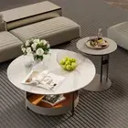 Luxury Coffee Table Sofa Side Table w/ Sintered Stone Top & Saddle Leather Shelf