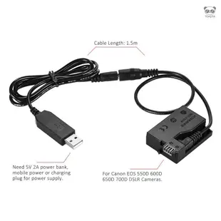 Andoer DR-E8 假電池帶直流移動電源 USB 適配器電纜更換 LP-E8 適用於佳能 EOS 550D 600