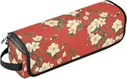 Flower and Whites Red 2-in-1 Curling Iron Travel Case with Iron Mat Large Capacity Hair Straighteners Organizer for Flat Irons, Straighteners, Curling Irons Travel Accessory