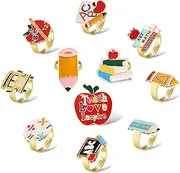 [BVGA] 11Pcs Teacher Rings for Women Pencil Books ABC School Knuckle Stackable Rings Set Teacher Appreciation Gifts Accessories Back to School Jewelry Outfits