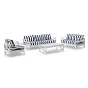 Kansas 3+2+1 seater Outdoor Aluminium Lounge Set with Coffee Table White - Navy Stripe