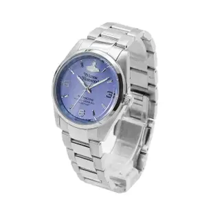 【Vivienne Westwood】銀框 藍紫色面 銀色鋼帶 經典手錶 女錶 36mm 母親節(VV274MBLSL)