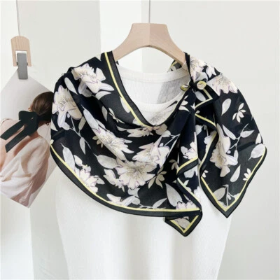 Spring 100 % Mulberry Silk Double Crepe Long Scarf Versatile Print With Ribbon‘
