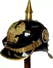 Medieval Prussian Pickelhaube Spiked Helmet German Iron With Wooden Stand X-mas
