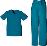 [Cherokee] Nurse Gifts Scrub Sets for Women and Men, 6 Pocket Medical Scrubs with V-Neck Top 4876 & Drawstring Cargo Pant 4100