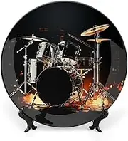 Bone China Decorative Plate Ceramic Dinner Plates Drummer Ceramic Decorative Plate with Display Stand Art Crafts Ceramic Ornaments for Wall Hanging Decor 8inch
