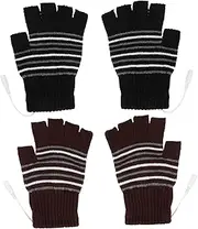 [Generic] 2 Pairs Heated Gloves Adjustable Thermal Gloves Hand Warmers Heated Hunting Gloves Rechargeable Winter Gloves Men USB Touchscreen Winter Gloves Sport Gloves Portable Knitted Fabric
