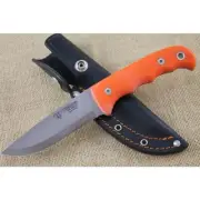 Cudeman 148-J Fixed Blade Bushcraft Knife Orange G10 Handle with Leather Sheath