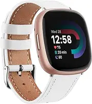 Leather Straps Compatible with Fitbit Versa 4 Strap/Versa 3 Straps/Fitbit Sense 2 Strap/Sense Strap for Women Men,Genuine Leather Replacement for Fitbit Versa 4/Versa 3/Fitbit Sense 2/Sense(White)