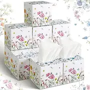 Bencailor 12 Pack Wildflowers Facial Tissues Cube Boxes floral tiny Square Tissue Box Cover 3-ply Travel Size flower Face Tissues Bulk for spring Car Bedroom Supplies(White,4 x 4 x 4 Inch)
