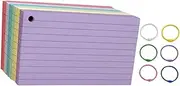 FUNNETOYU 1 Set Index Cards with Lined Notepads of Study Notes for Office and School for Students and Teachers Includes Binder Rings