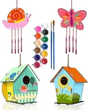 HOME COMPOSER 4 Pack DIY Bird House Wind Chime Kits for Children to Build and Paint, Wooden Arts and Crafts for Kids Girls Boys Toddlers Ages 8-12 4-6 6-8, Paint Kit Includes Paints & Brushes