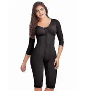 Women's Corset Postpartum Post Liposuction High Compression Long Sleeves Front Closure Bodysuit Skims Fajas Colombianas Black XS