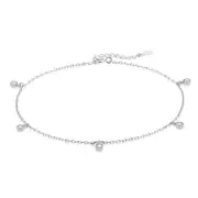 Sterling Silver Round 22-25cm Cubic Zirconia Anklet