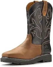 [SUREWAY] Western Boots - Men’s Square Toe Work Boot,Pull On Leather Wellington Boots,Durable Classic Slip Resistant Soft Toe Cowboy Boot