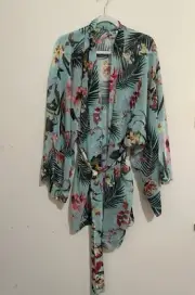 Cacique Lane Bryant 18/20 Blue Sheer Floral Tropical Robe