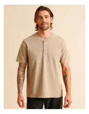 [Maddox] Essential Harley Short Sleeve Henley Tee in Taupe