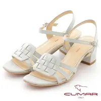 在飛比找momo購物網優惠-【CUMAR】復古編織粗跟涼鞋(淺灰)