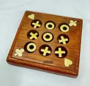 Brown Wood Tic Tac Toe Game Wooden XOXO Brain Teaser Strategy Indoor Entertainme