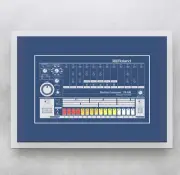 ROLAND TR-808 Drum Machine Inspired Poster Art ~ CANVAS PRINT 32x24" Blue