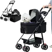 3-in-1 Foldable Pet Stroller, Dog & Cat Stroller with Removable Carrier, Car Seat, Sun Shades, Waterproof Design, All-Terrain Stroller for Small/Medium Dogs and Two Cats