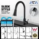 ACA Brass Kitchen Sink Mixer Tap Pull Out Faucet Basin Swivel Spout Black Silver