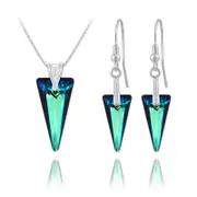 Silver Bermuda Blue Stone Pendant Necklace Jewellery Set