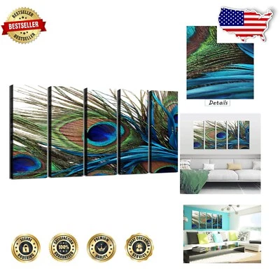 Waterproof 5-Panel Peacock Canvas Art - Ideal for Living Room or Office