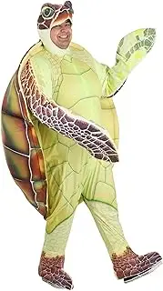 Adult Plus Size Sea Turtle Costume Unisex, Hooded Ocean Animal Halloween Bodysuit