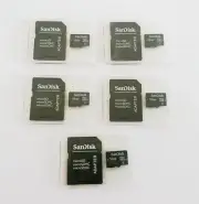 Lot of 5 SanDisk 16 GB MicroSD HC 1 Micro SDHC1 Flash Memory Card W/ Adapter C4