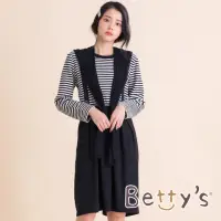 在飛比找momo購物網優惠-【betty’s 貝蒂思】假兩件吊帶條紋洋裝(黑色)