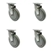 6 Inch SS Gray Polyurethane Wheel Swivel Top Plate Caster Set Service Caster