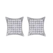10kt White Gold Womens Round Diamond Square Kite Cluster Screwback Earrings