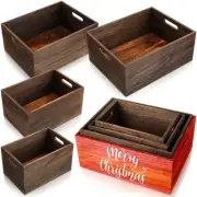 Set of 4 Large Wood Storage Crates Boxes with Handles 4 Size Decorative Woode...