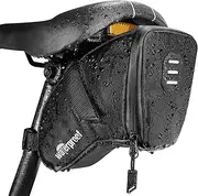 [WOTOW] Bike Saddle Bag, Waterproof Bicycle Wedge Pack Strap-on Pouch with Water Resistant Zipper & Rear Light Loop PU Coating for Mini Cycling Pumps Repair Tools MTB Folding Cycles Pocket Pack (1.5L)