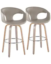 LumiSource Set of 2 Curva 30in Contemporary Fixed-Height Swivel Bar Stools with Footrest