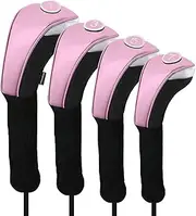 Andux 4pcs/Set PU Golf Wood Club Head Covers 460cc Driver with Long Neck