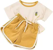 [Generic] Children's Summer Sports Set Animal Fruit Pattern Crewneck Short Sleeve Casual Going Out for 0 to 4 Years Newborn Baby Boy Clothes (Yellow, 3-4 Years)