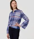Ann Taylor LOFT Shirt Top M Blue Plaid Bell Sleeve Button Front Cotton New