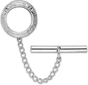 [JewelryWeb] Solid Polished Patterned Engravable (front only) Rhodium Plated Round Tie Tack-Tie Clip for Men