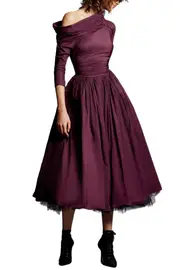 [MUSEUM OF FINE CLOTHING] MONA TAFFETA DROP SHOULDER MIDI DRESS FR 40 PURPLE