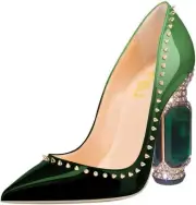 FSJ Women Bridal Pointed Toe Chunky Block High Heel Crystal 8, Emerald Green