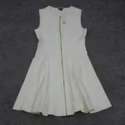 Theory Dress Womens 6 Ivory Fit Flare Zip Front Sleeveless Bonbi Flowy Lined
