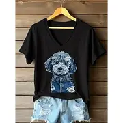 Women's T Shirt Graphic Animal Dog Vintage Stylish Classic Short Sleeve V Neck Regular Tops Daily Going out Weekend Print Black White Pink Blue Green Summer Sp