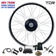 48V 750W Brushless Gear Hub Motor Kit, E-Bike Controller, LCD Display, 7 Speed