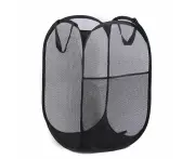 Square Mesh Side Pocket Laundry Basket Black