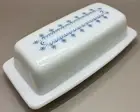 Vintage PYREX Blue Snowflake Garland Covered Butter Dish #18 Pristine