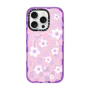 iPhone 16 Pro Impact Case MagSafe Compatible Pink Checkered Flowers